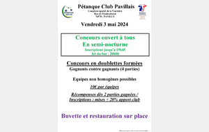 Ouvert à tous Pétanque Club Pavillais 03 mai