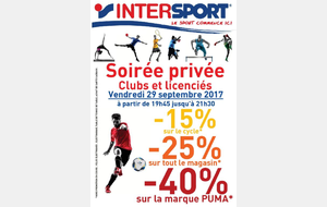 Soirée intersport réservée aux adhérents 29-09-17