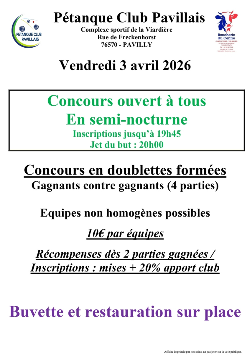Concours ouvert à tous vendredi 3 avril à Pavilly