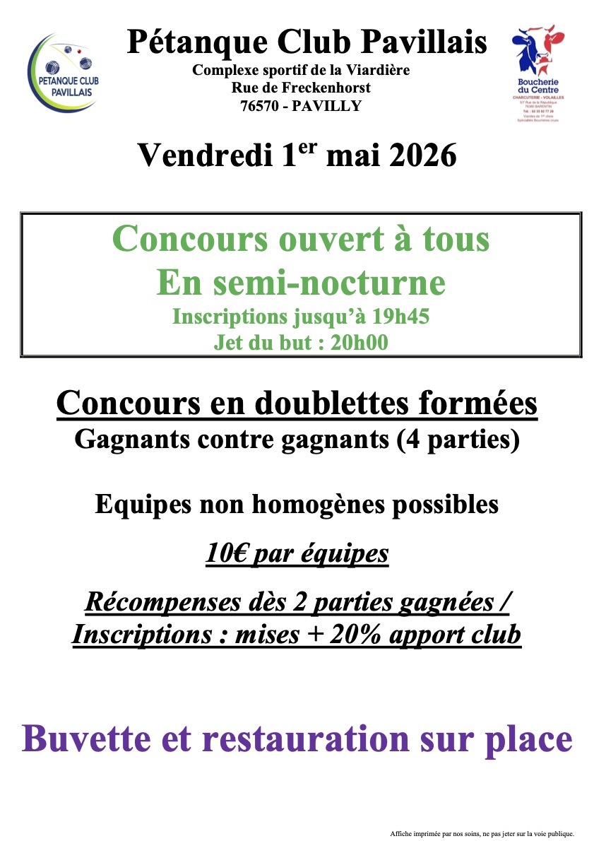 Concours de pétanque ouvert à tous le 1er mai à Pavilly