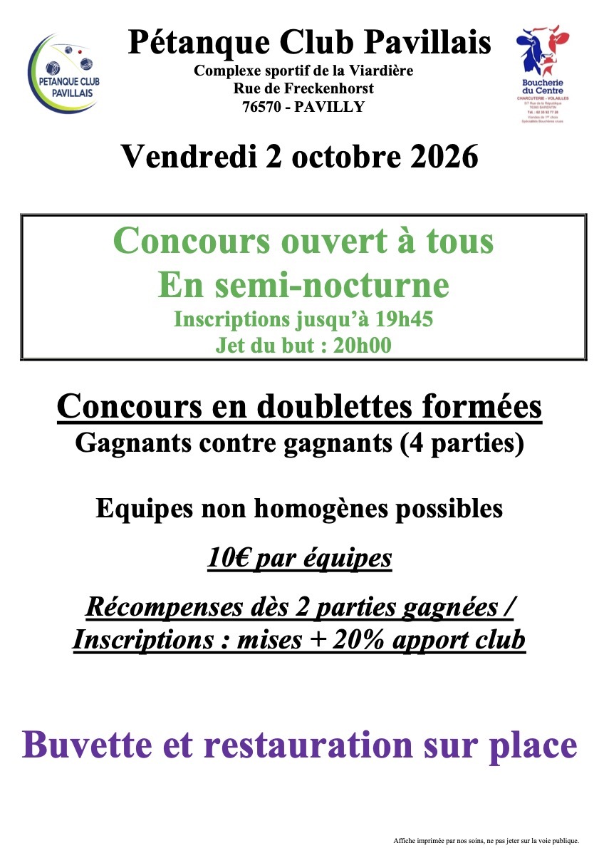 Concours ouvert à tous Pavilly du 2 octobre