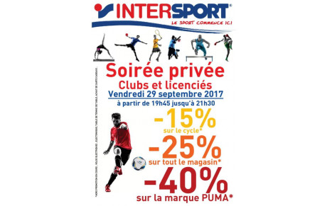 Soirée intersport réservée aux adhérents 29-09-17